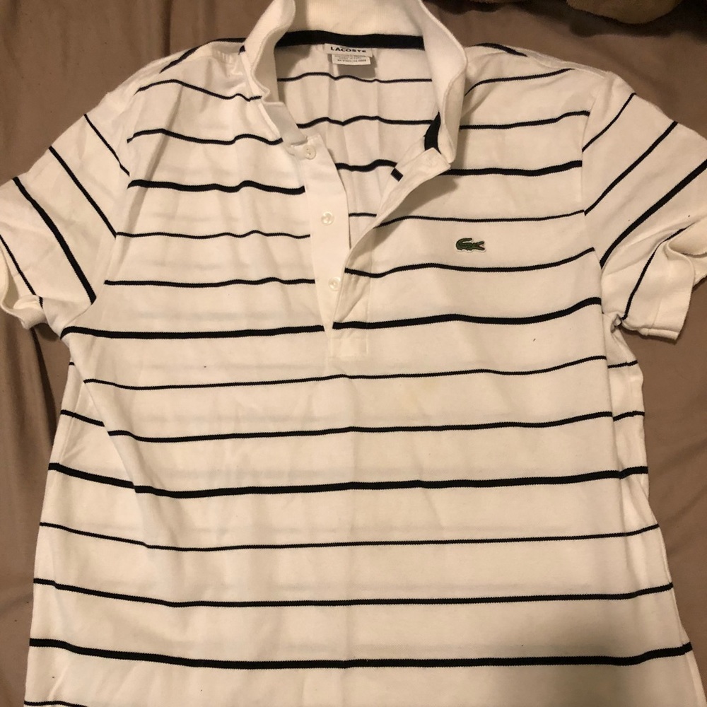 Lacoste white and black striped polo